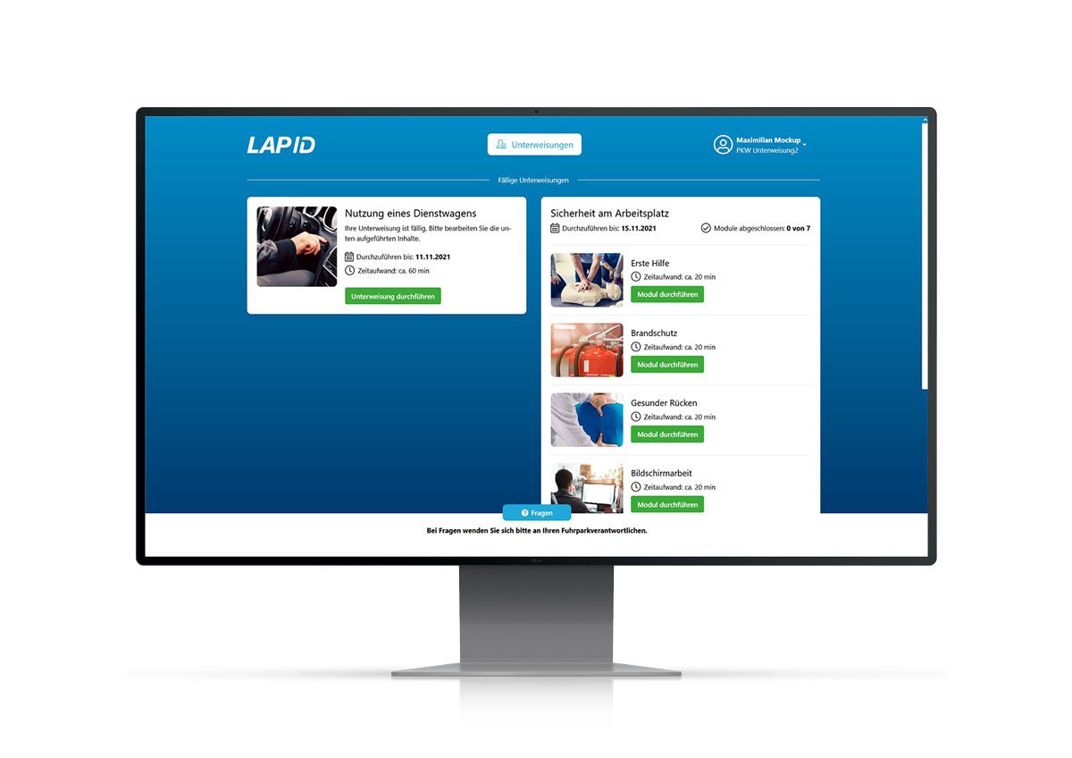 LapID Portal mit Übersicht der Unterweisungen
