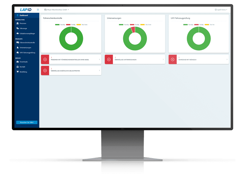 Dashboard des LapID Kundensystems